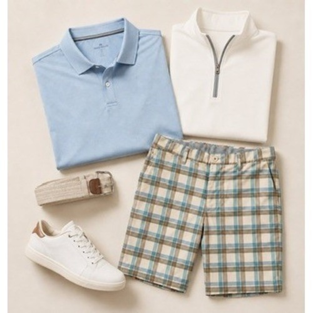 Tommy Bahama Men's Plaid, Flat-Front, Shorts Waist 34, Marlin Logo Golf Casual